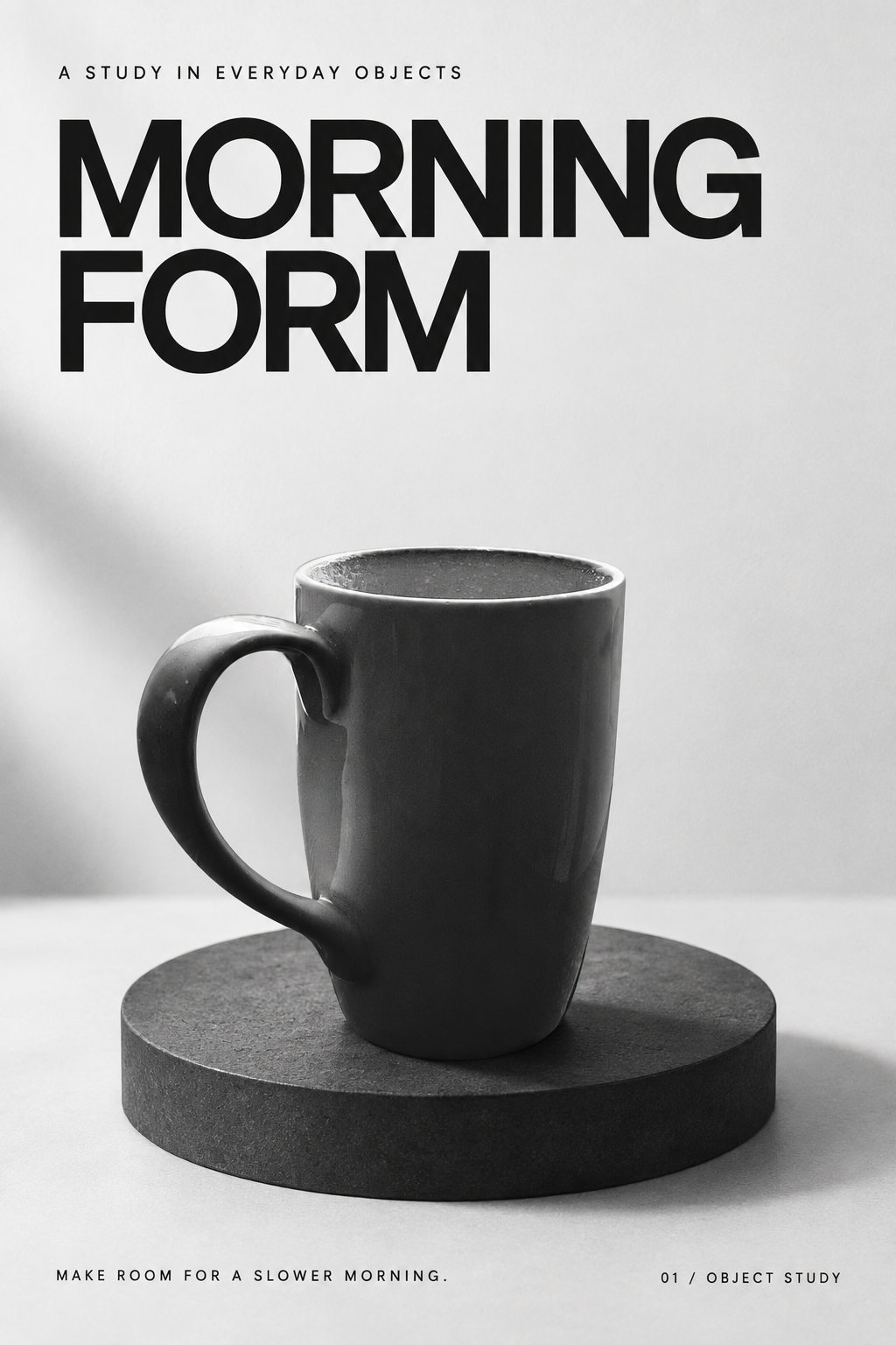 MORNING FORM 제목과 머그를 담은 광고 포스터